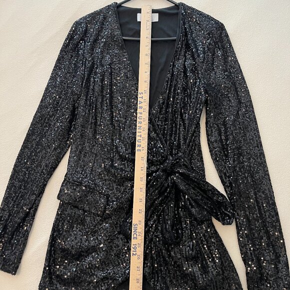 Badgley Mischka Women's Sequin Self Tie Jacket Black Formal Holiday Luxury Sz 12 - Picture 6 of 7